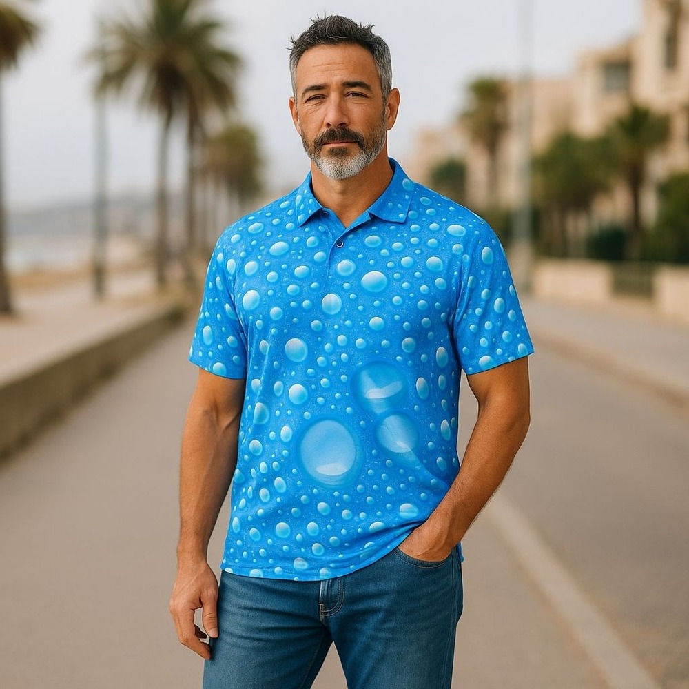 Obnoxious Golf Polo Shirt Moisture Wicking‎ Golfing Blue Water Drops 3XL